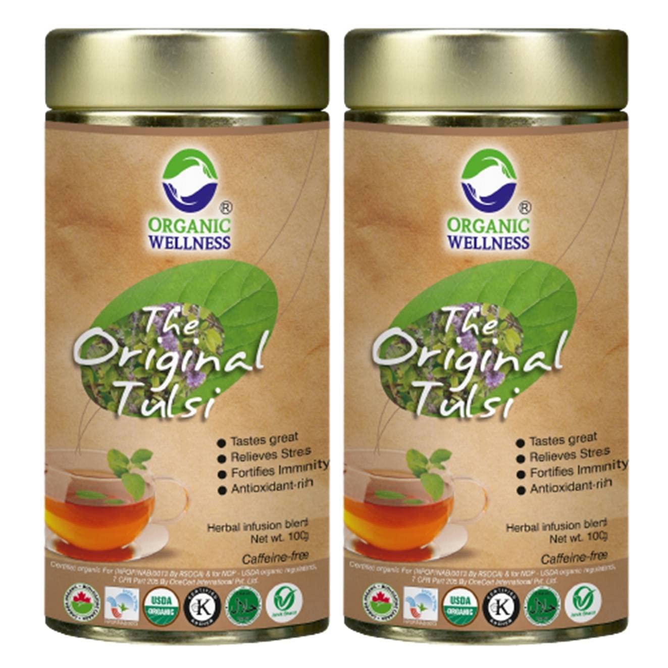 Organic Wellness Original Tulsi Tea 100g Tin Pack of 2 | Herbal Tulsi Tea Rich in Antioxidants | Supports Immunity Respiratory Health Stress Relief Relaxation Anti Inflammatory Properties & Wellness