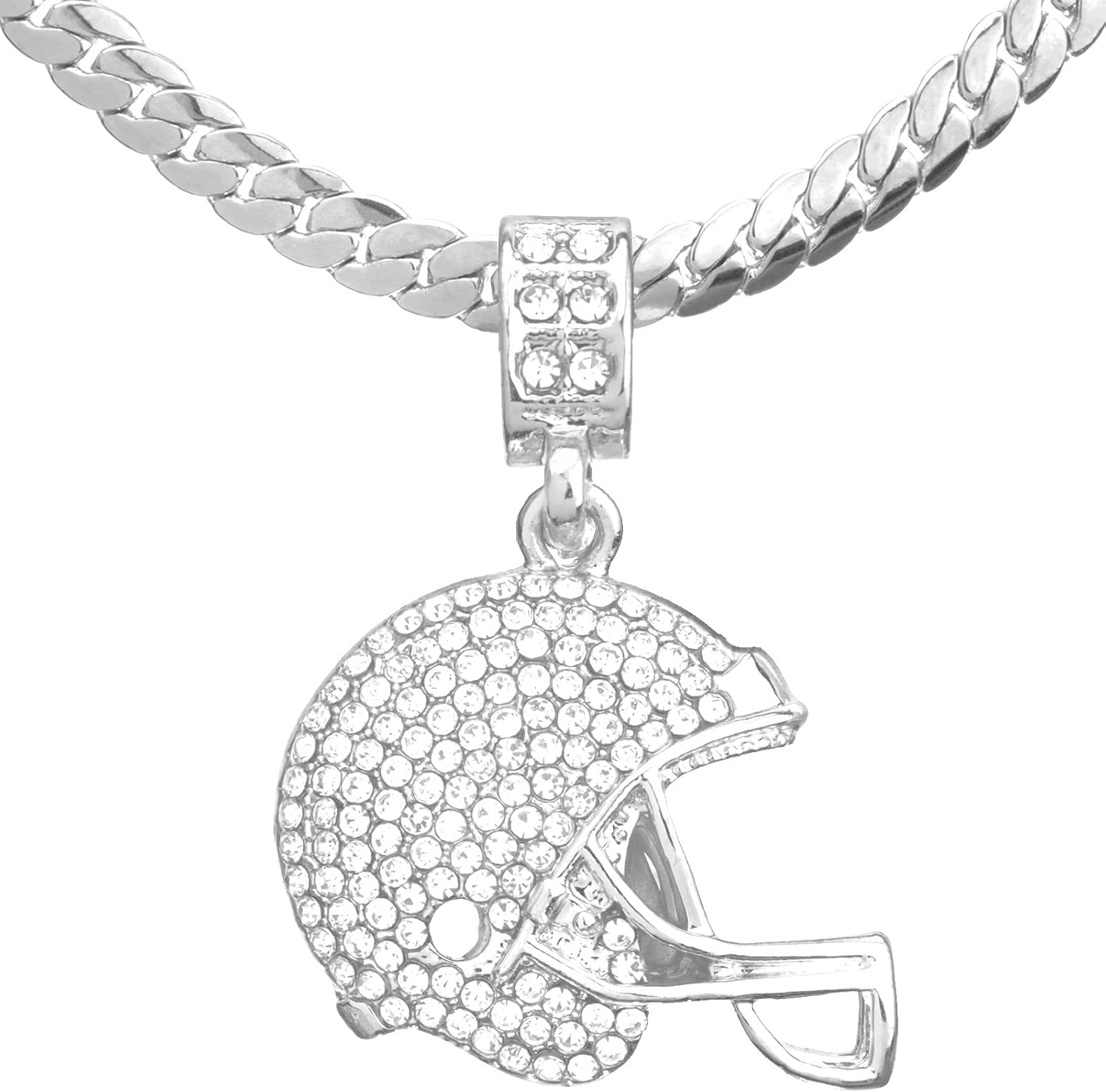 metaltree98 Men's Silver Plated Iced Football Helmet Pendants 20" Miami Cuban Chain Necklace MCP