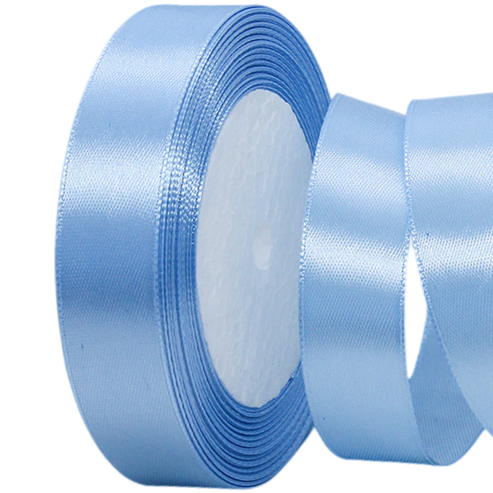 22m Pale Blue Ribbon Pale Blue Satin Ribbon 20mm, BabyBlue Hair Ribbons Cake Bows for Easter Gift Wrapping Fabric Polyester Xmas Birthday Satin Ribbons for Balloons, Hair Bow,Sewing, DIY Craft,Wedding