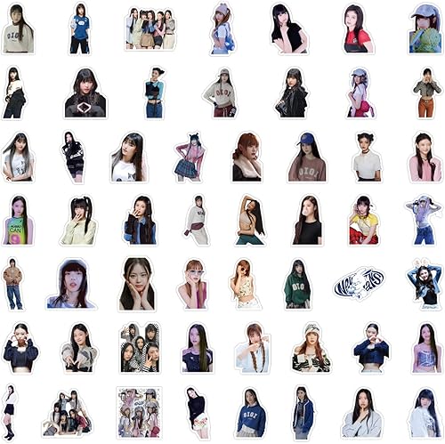 Miniatura 2 de 50 calcomanías Kpop de jeans para botellas de agua, geniales calcomanías de cantante para adolescentes y niñas, calcomanías de grupo de chicas