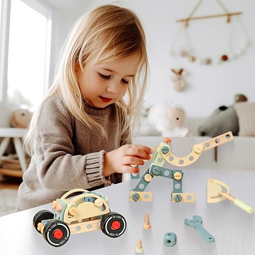Miniatura 6 de WoodenEdu Juego de herramientas para niños, juguetes Montessori de madera para niños y niñas de 3, 4 y 5 años, kits de herramientas de madera para