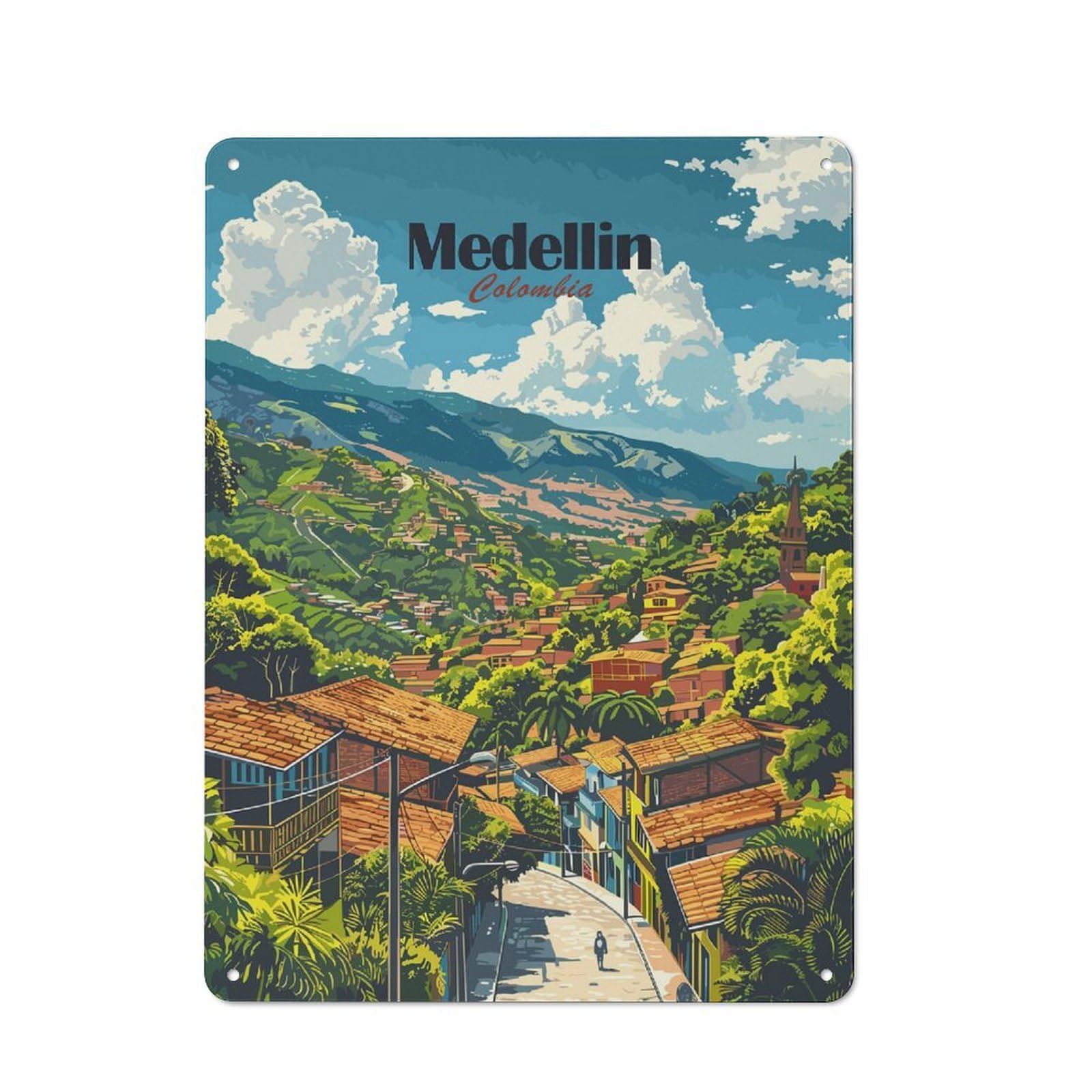 Junmoney Style-6 Medellin Colombia Travel Vintage Metal Sign 40X30cm, Vintage Bistro Wall Plaque For Coffee Bar, Small Shop Or Dining Room