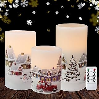 Christmas Flameless Candles with Remote, Battery Operated Candle with Timer, Flickering Flameless Pillar Realistic Real Wax LED Candles for Christmas Living Room Decor and Home Decorations