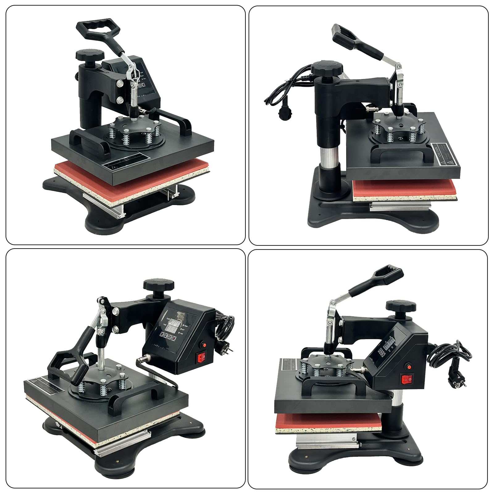 Hitzepresse Transferpresse Schwarz 25x30cm, Heißpresse Maschine Textilpresse Multifunktionale Sublimation T-Shirtpresse 360-Grad-Drehbar, Keine Montage erforderlich