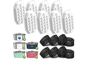 Rellacy Cat Water Fountain Filters: 8 Stainless Steel Replacement Filters & 8 Pre-Filter Sponges