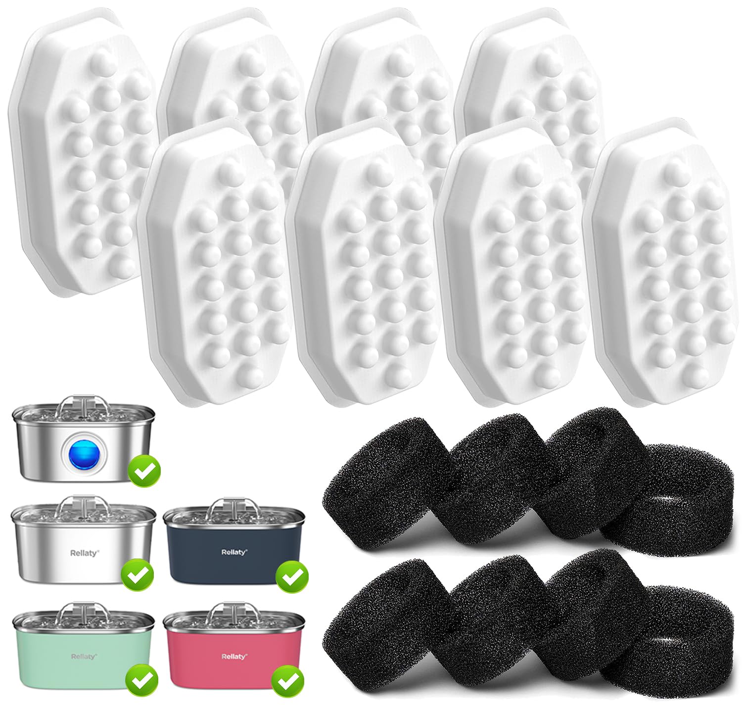 Rellaty Cat Water Fountain Stainless Steel 8 Filters Replacement & 8 Pre-Filter Sponges for 3.2L/108oz Pet Fountain (B0CB62Q88V) Amazon Price History, Amazon Price Tracker