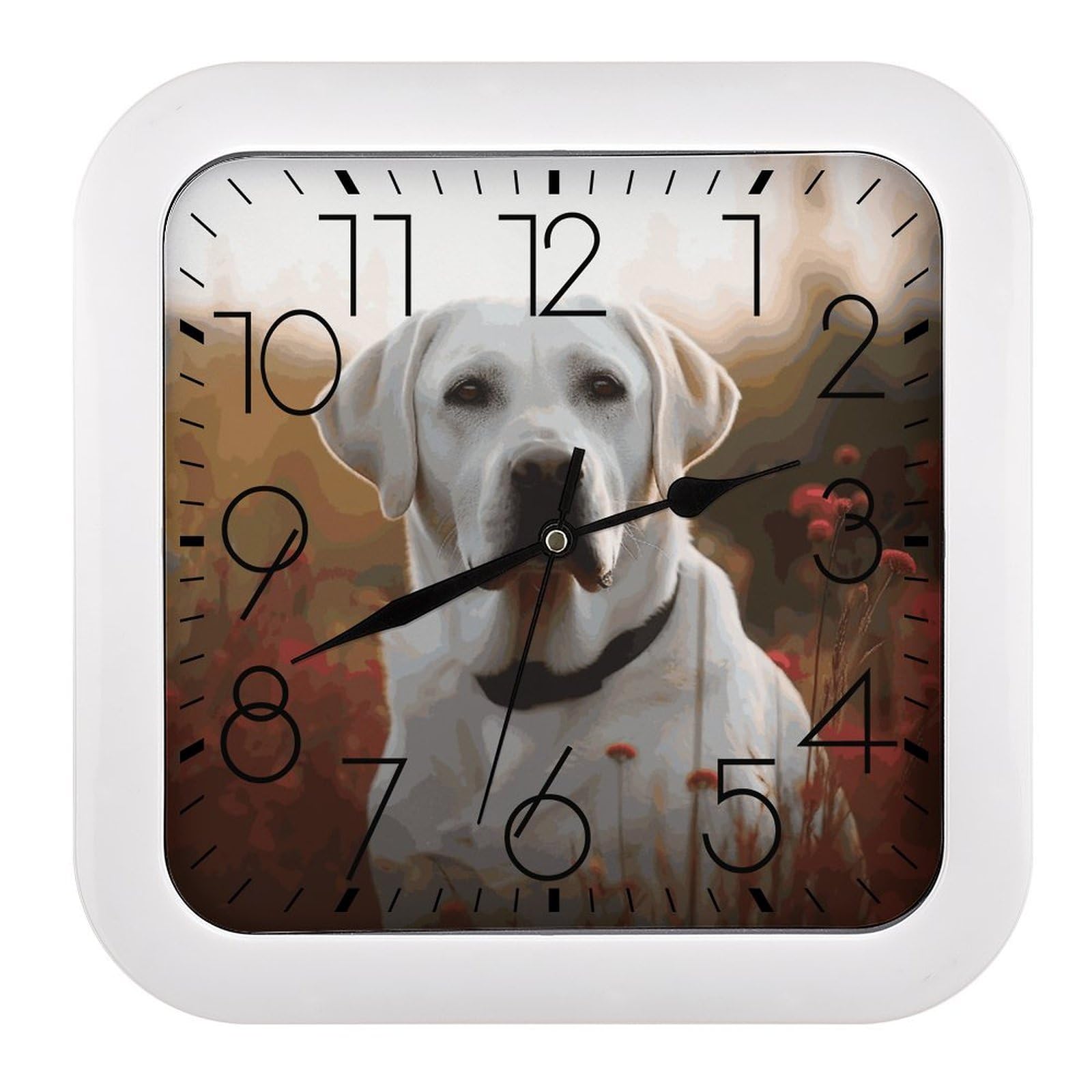 Horloge murale carrée 25,4 cm en plastique avec motif de Labrador blanc pour la maison