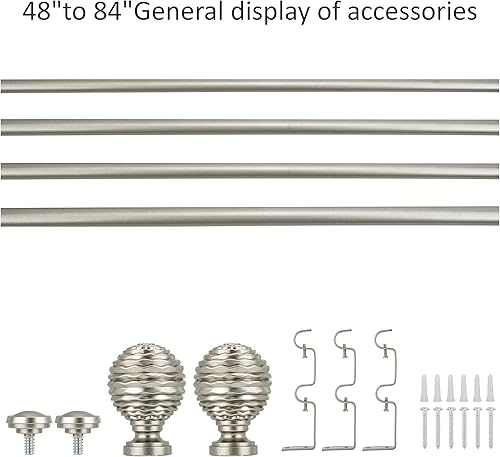 Miniatura 8 de eTeckram Barra de cortina doble de 58 pulgadas con remates de boule, dorado, 48-84 pulgadas