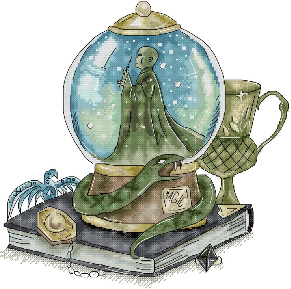 Awesocrafts Cross Stitch Stamped Kits Magic Crystal Ball Wizard Snake Easy Patterns Cross Stitching Embroidery Needlework Kit Supplies 14CT 2 Strands