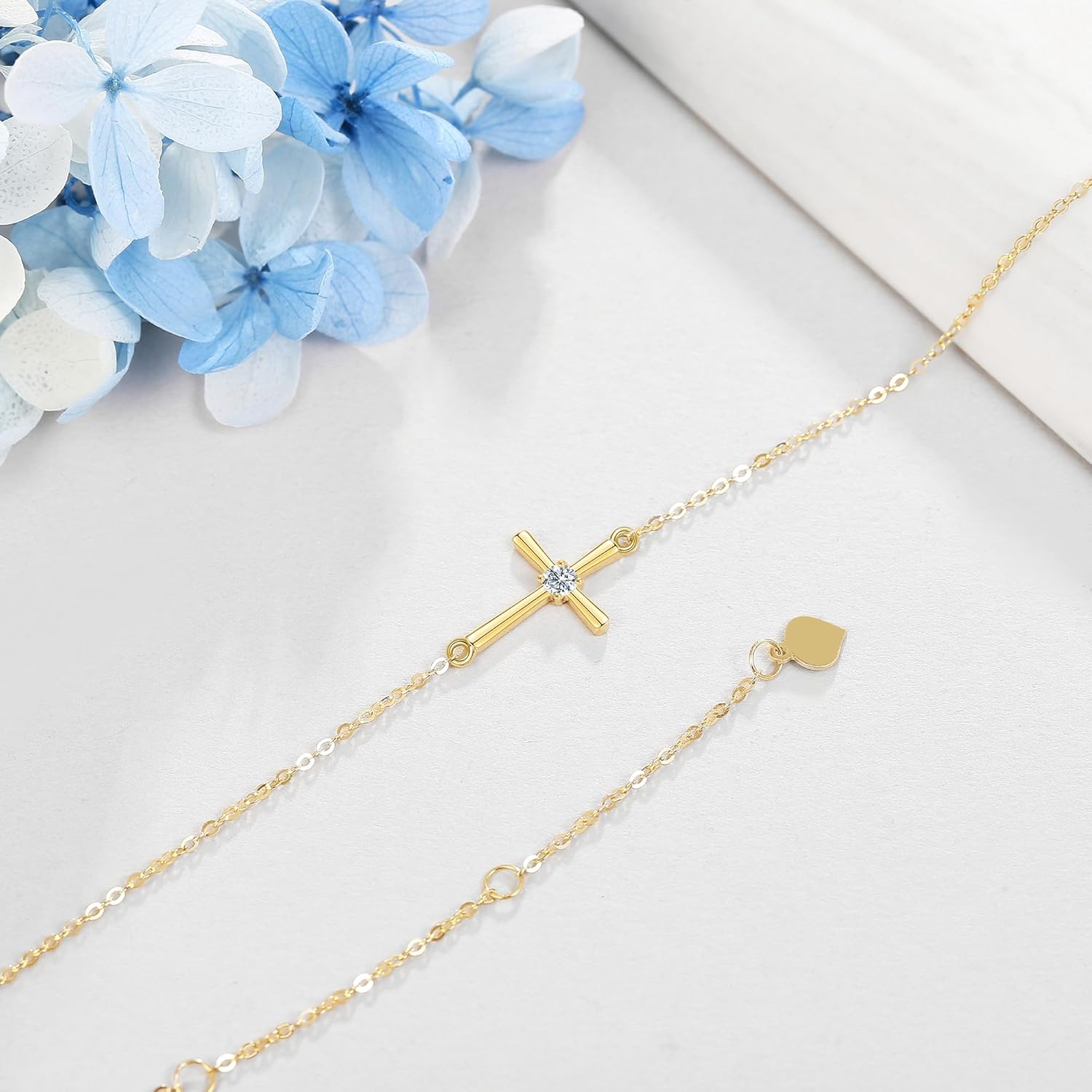 DOVRAN 14K Gold Cross Bracelet for Women Solid Gold Faith Bracelet Real Gold Cross Jewelry for Her - Image 5