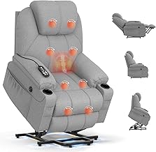 Recliner Armchair Lift Chair For the Elderly, Power Recliner Chair with Massage & Heat, Extended Footrest, Type C+USB Ports, 2 Cup Holders, Dual Side Pockets Reclining Chairs Lounge Sofa