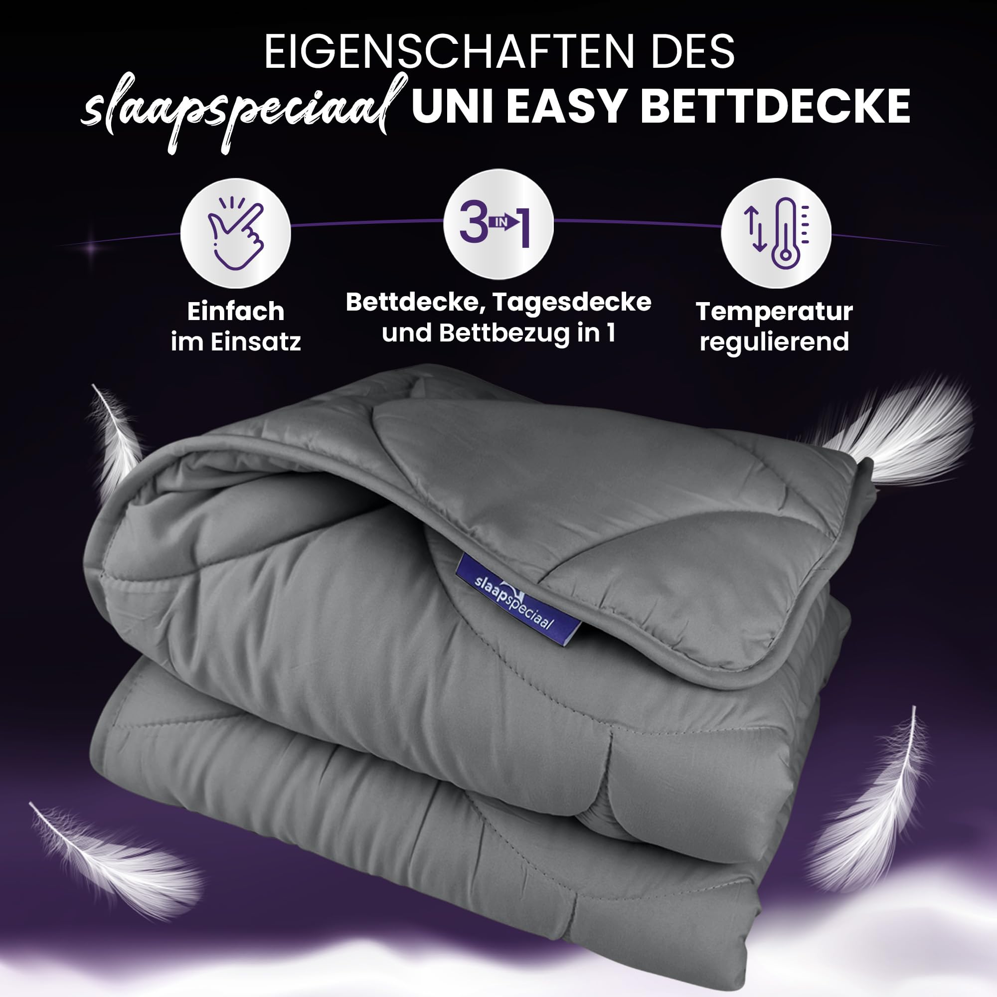 Bettdecke ohne Bezug 240x220cm - Ganzjahresdecke Wärmestufe 2 | Decke und Bezug in Einem - Atmungsaktiv & Regulierend - Gelfasern für Daunengefühl - Waschbare Allergiker Bettwäsche - Grau