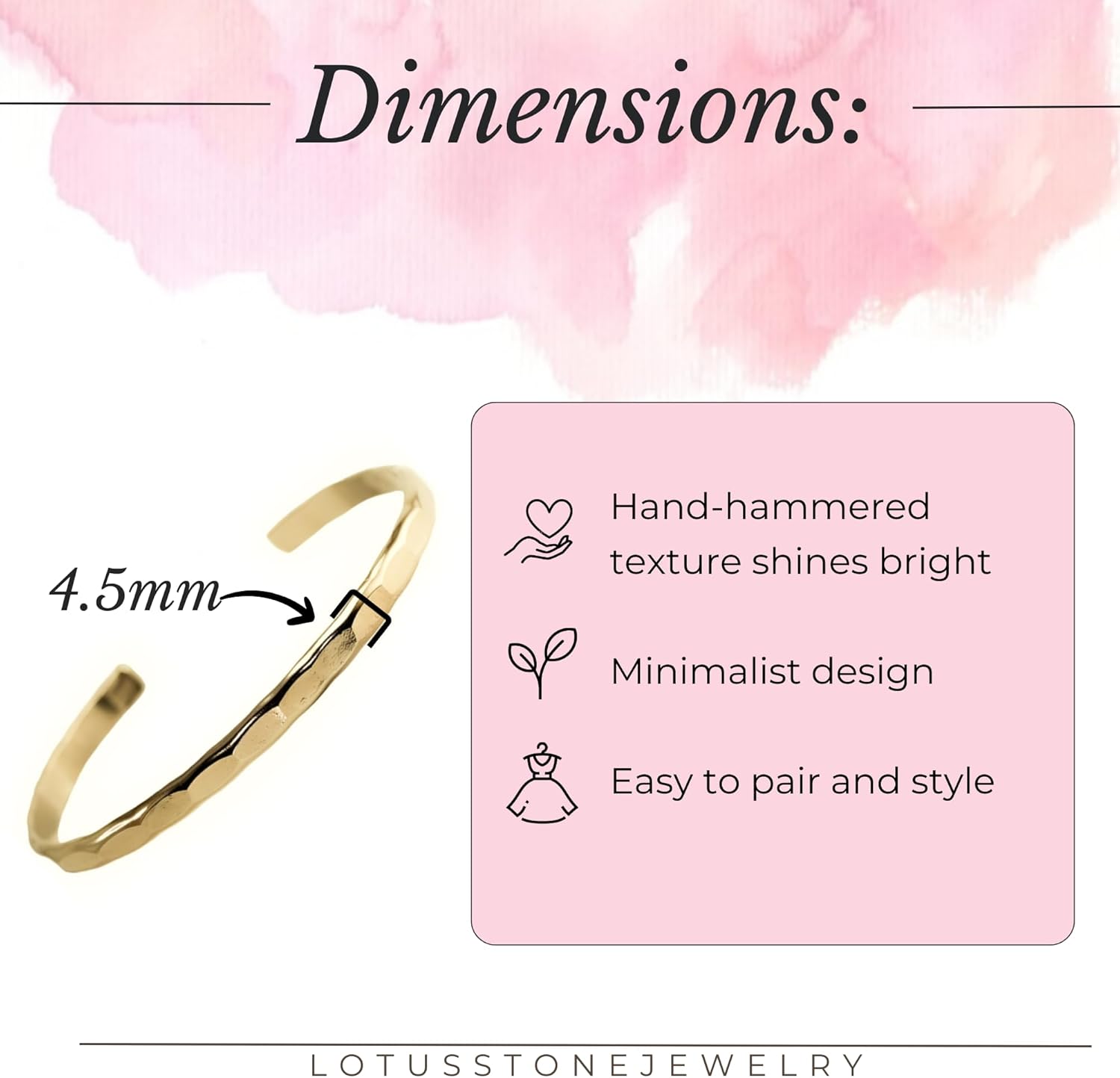 Wide Hammered Cuff Bracelet; Elegant Silver, Gold, and Rose Gold Filled Bangle with Heavily Hammered Texture; Women's Stacking Cuff by Lotus Stone Design - Image 4