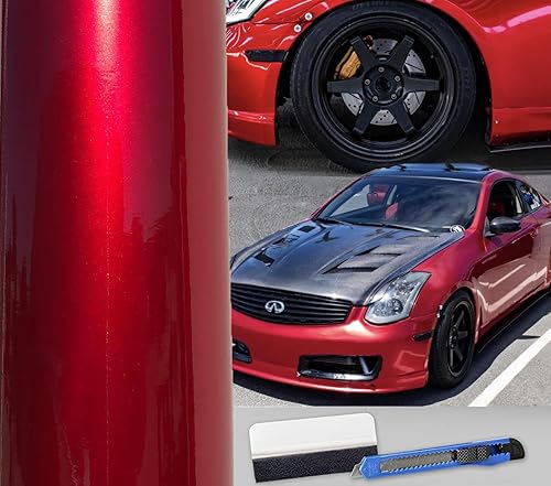 Rollo de vinilo para automóvil, color rojo manzana, metálico, brillante, brillante, sin burbujas, liberación de aire (muestra de 4 x 8 pulgadas)