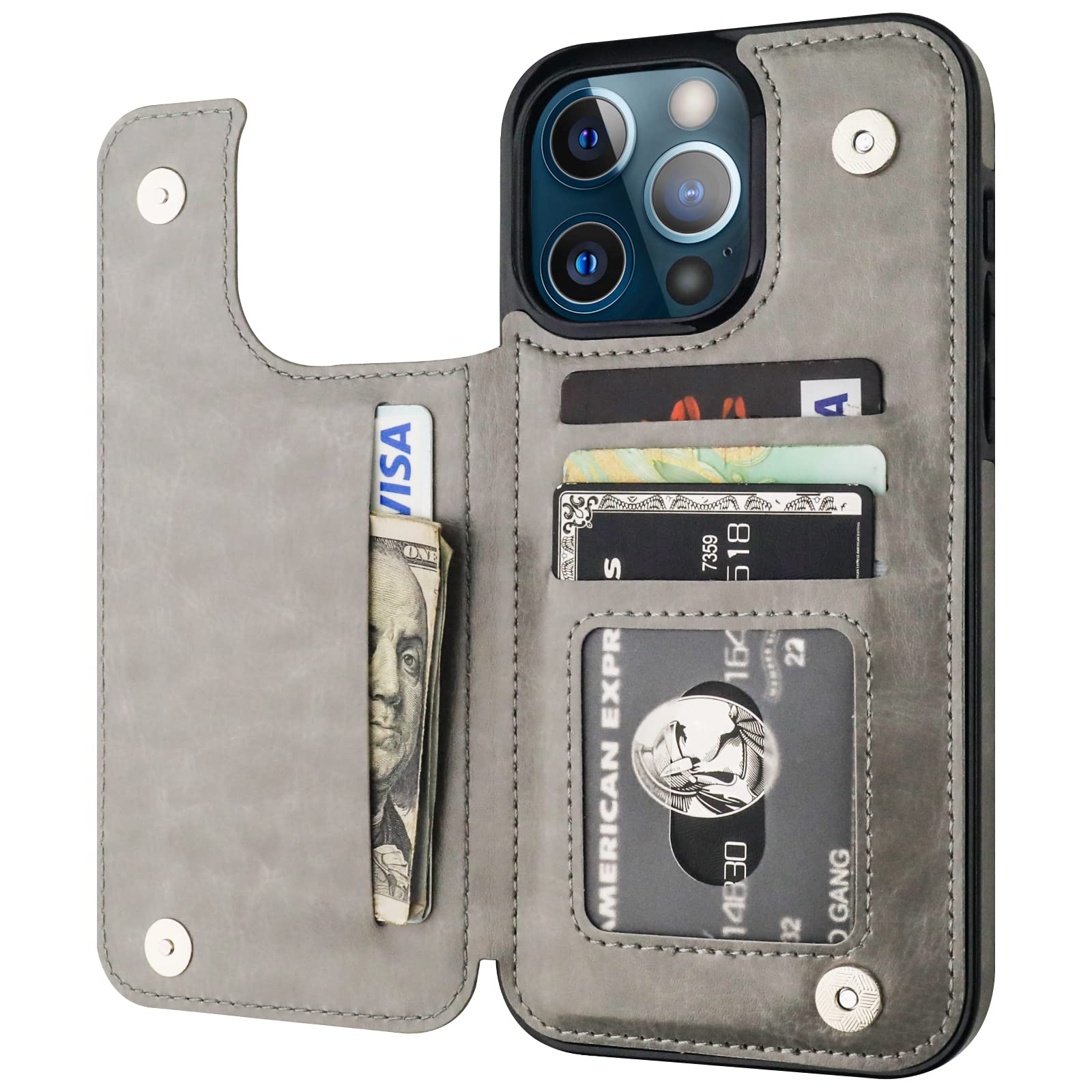 ONETOP Compatible with iPhone 13 Pro Max Wallet Case with Card Holder,PU Leather Kickstand Card Slots Case, Double Magnetic Clasp and Durable