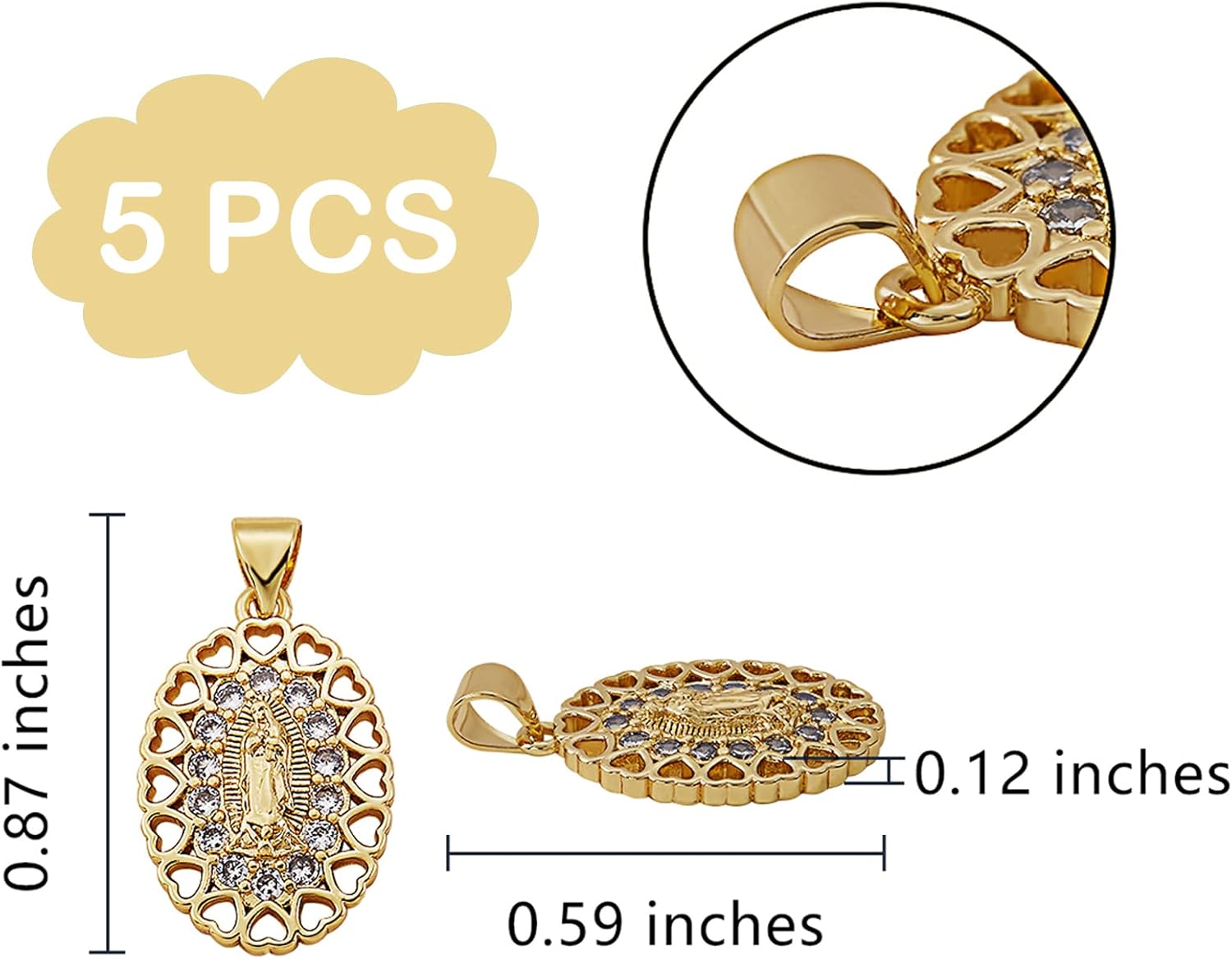 5 Pieces Oval Cubic Zirconia Charm Pendants Virgin Mary Charm Brass CZ Pendant for Jewelry Necklace Bracelet Earring Making Crafts - Image 2