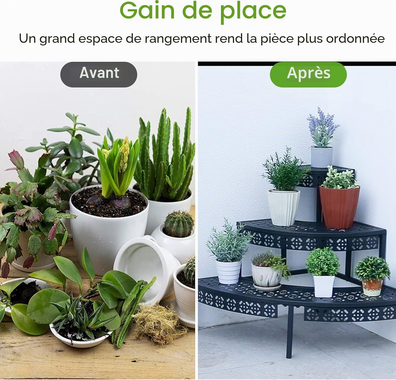 Escalier à fleurs en métal à 3 niveaux, étagère à fleurs, étagère à plantes pour jardin, balcon, intérieur et extérieur, étagère à fleurs multifonctionnelle avec grande capacité, rond, noir
