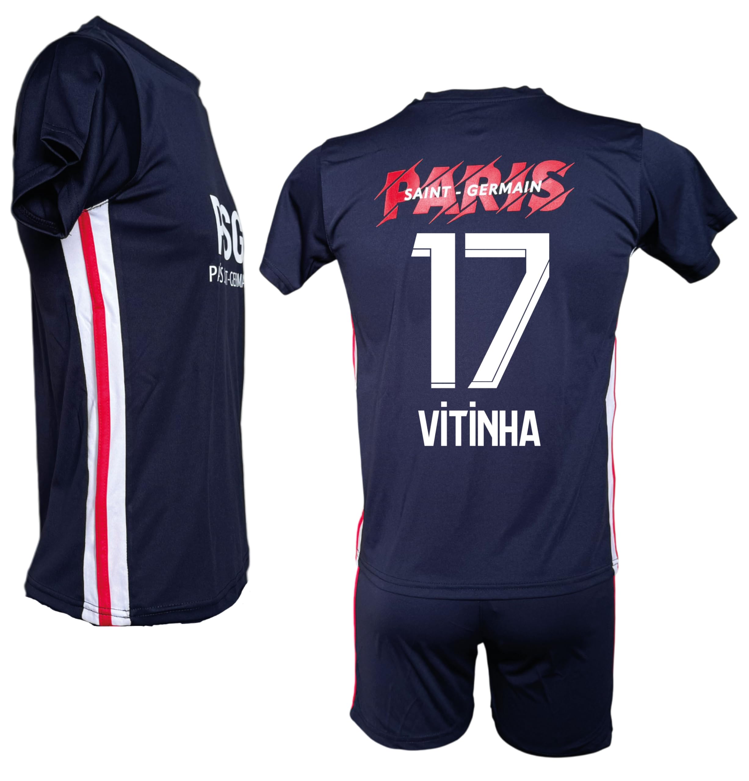 Generico Kit Maglia da Calcio Vitinha 17 e Pantaloncino Ufficiale, Home, Blu Navy, Taglie da Ragazzo Bambino