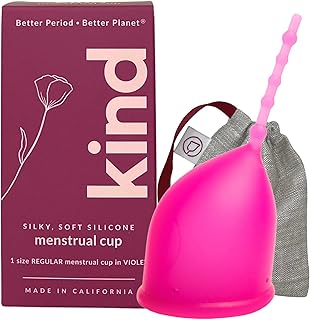 Kind Cup | Menstrual Cups | Period Cup | Easy to use | Comfortable | Soft | Long Stem | Curved | Ergonomic | High Cervix | Low Cervix | Eco Friendly Products | for Beginners | USA (Regular) (Violet)
