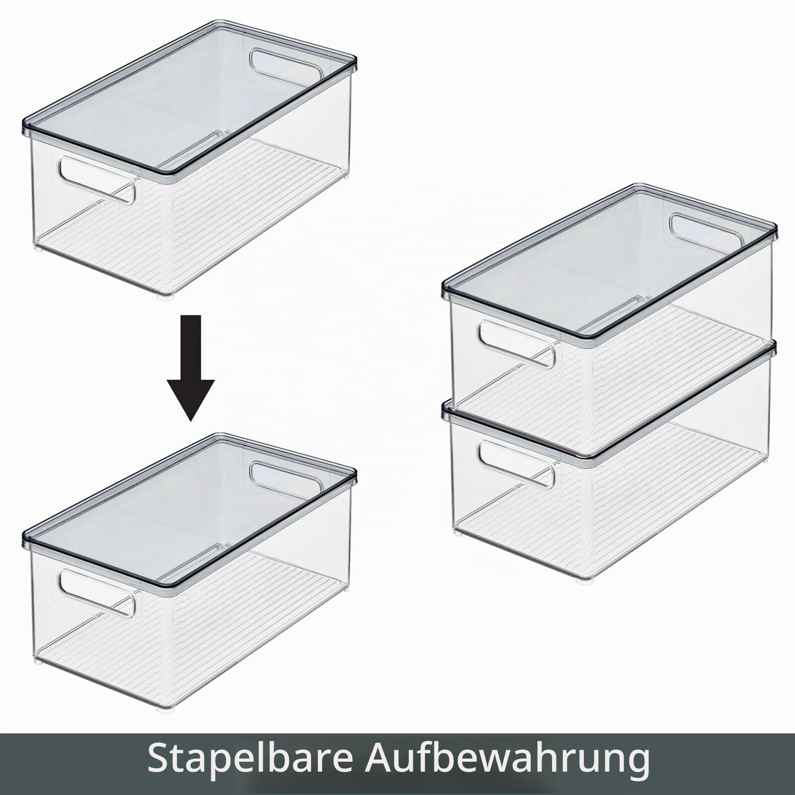 mDesign 4er-Set Kosmetik Organizer – praktische Kosmetikaufbewahrung aus Kunststoff mit abnehmbarem Deckel – stapelbare Kunststoffbox zur Aufbewahrung von Kosmetik und Make-up – durchsichtig/grau