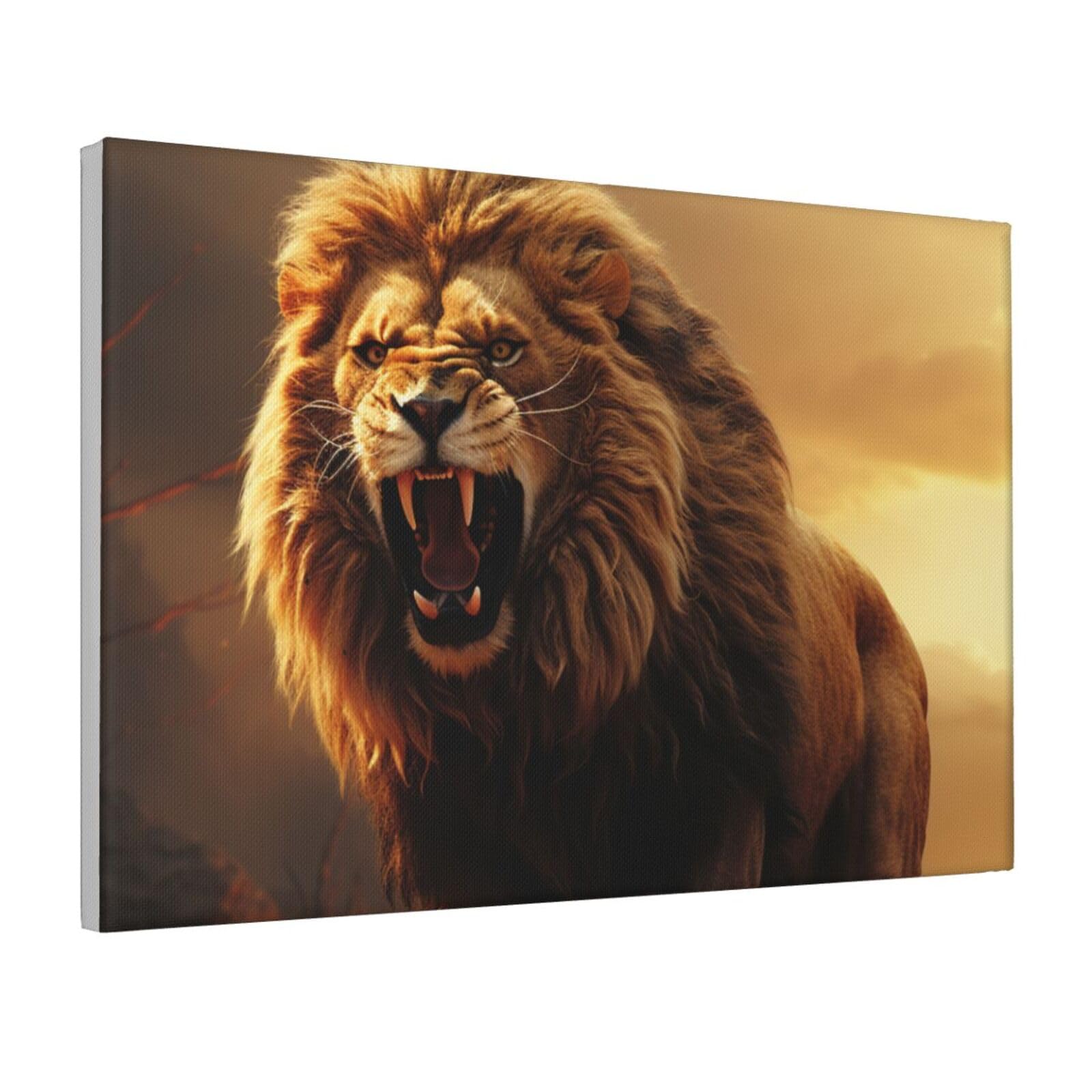 Framed Wall Art for Living Room Art Work, Angry Roaring Lion Picture Prints Modern Office Wall Paintings Poster Aesthetic Wall Decorations for Home Decor Ready To Hang 16"x24"