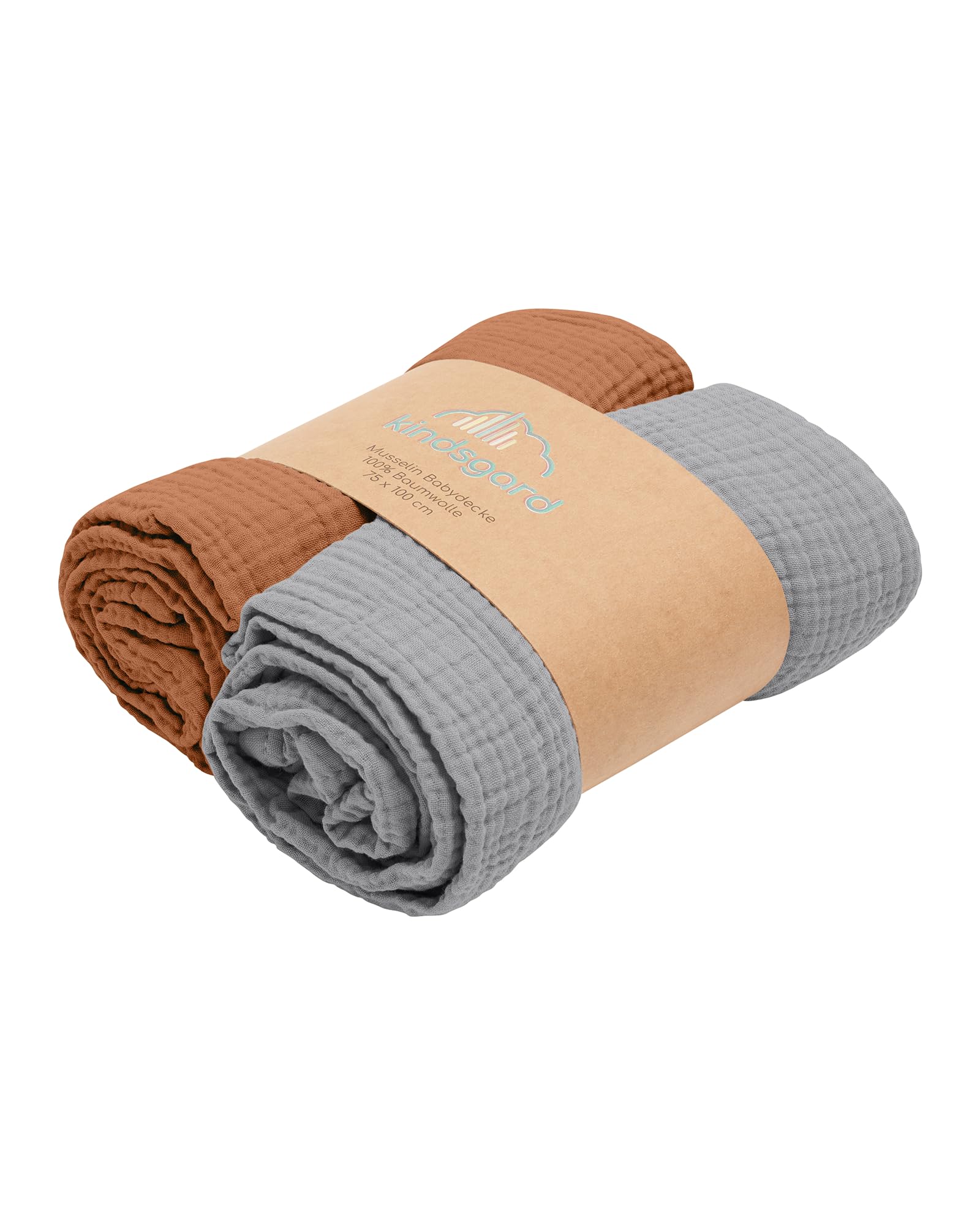 Kindsgard Muslin Blanket (Cinnamon/Grey), 75 x 75 cm