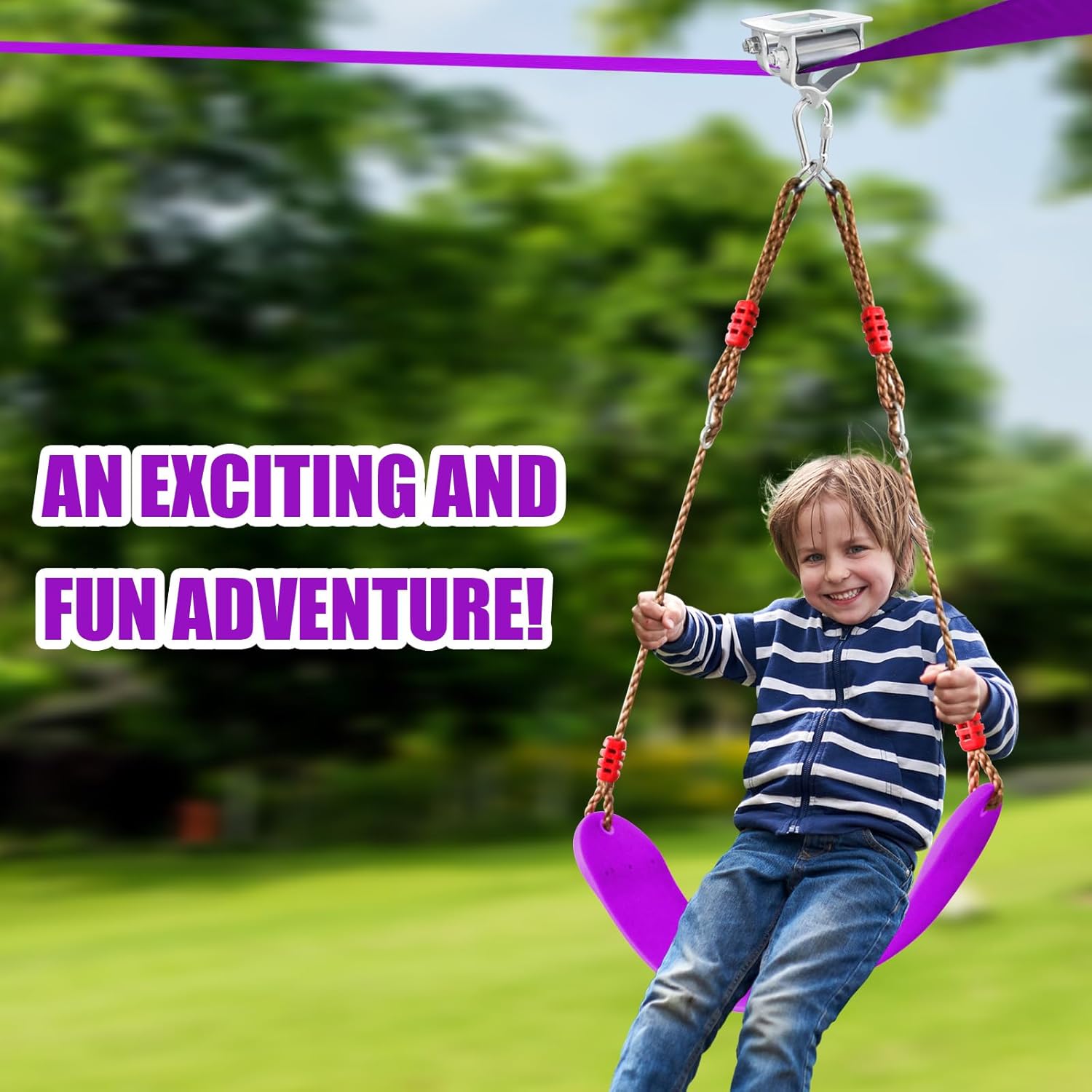 Zip ine Kit for Kids Outdoor,Stainless steellackline Pulley Slider with Swing seat Zip line,Kids Zipline kit for Backyard with 60ft Ninja Slackline Slackline Zipline