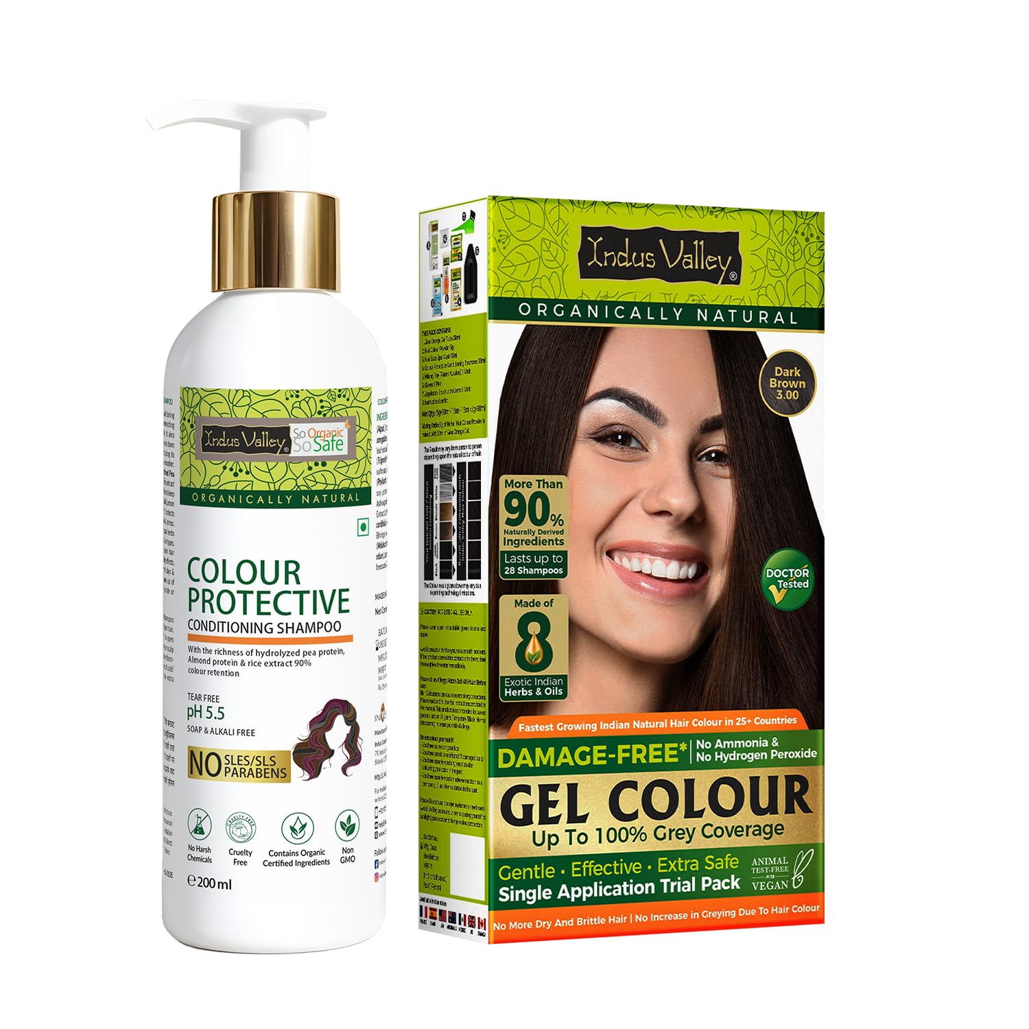 INDUS VALLEY Hair Color Trial Pack | Dark Brown With Colour Protection Shampoo (200 ml)-image-30