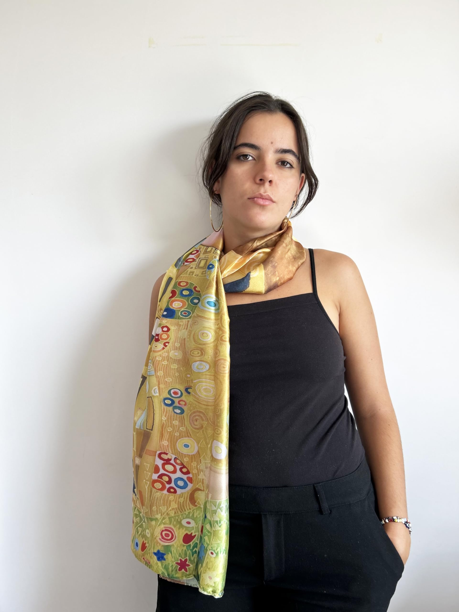 Fular Mujer Pañuelo cuello de seda con diseño de arte pintores famosos, chal largo de calidad, joven y elegante para mujer. Bufanda grande. Foulard Complemento original presentado para regalo
