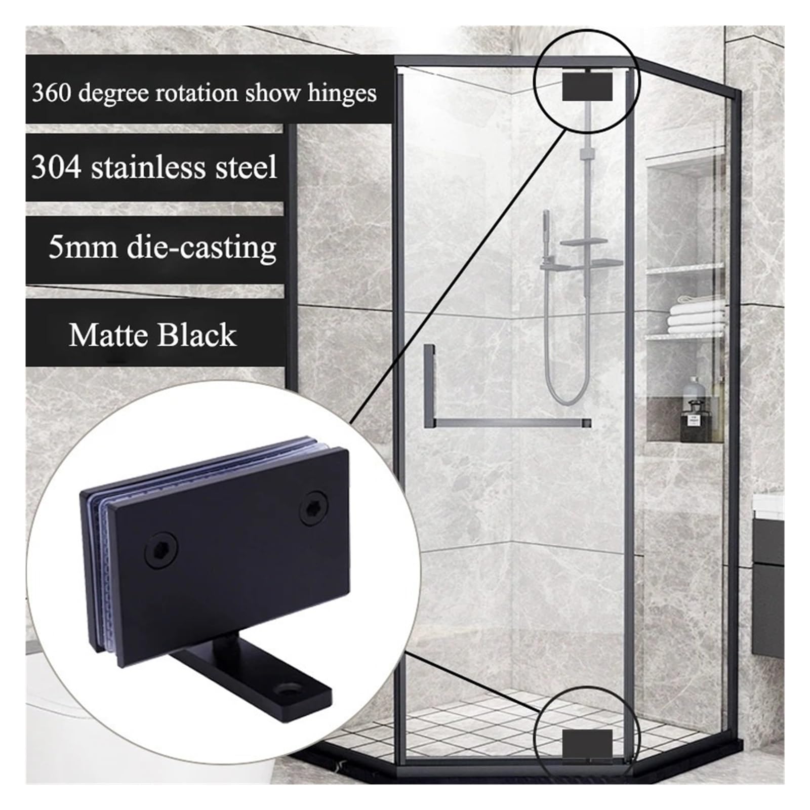 Cuscinetto a sfere con gola profonda in acciaio al Cerniera girevole for porta in vetro, rotazione a 360 gradi, cerniera for doccia pressofusa SS304, cerniera superiore e inferiore for vetrina(Rose go