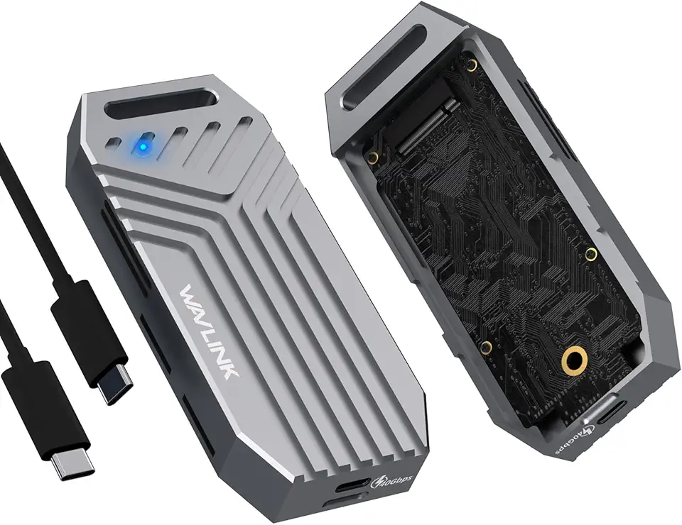 WAVLINK 40Gbps PCIe NVMe SSD Enclosure, USB4 External M.2 NVMe SSD Enclosure, for B+M/M-Key PCIe SSD 2280 Size, Tool-Free Installation, Compatible with Thunderbolt 4/3/USB4/USB C, Max Up to 8TB
