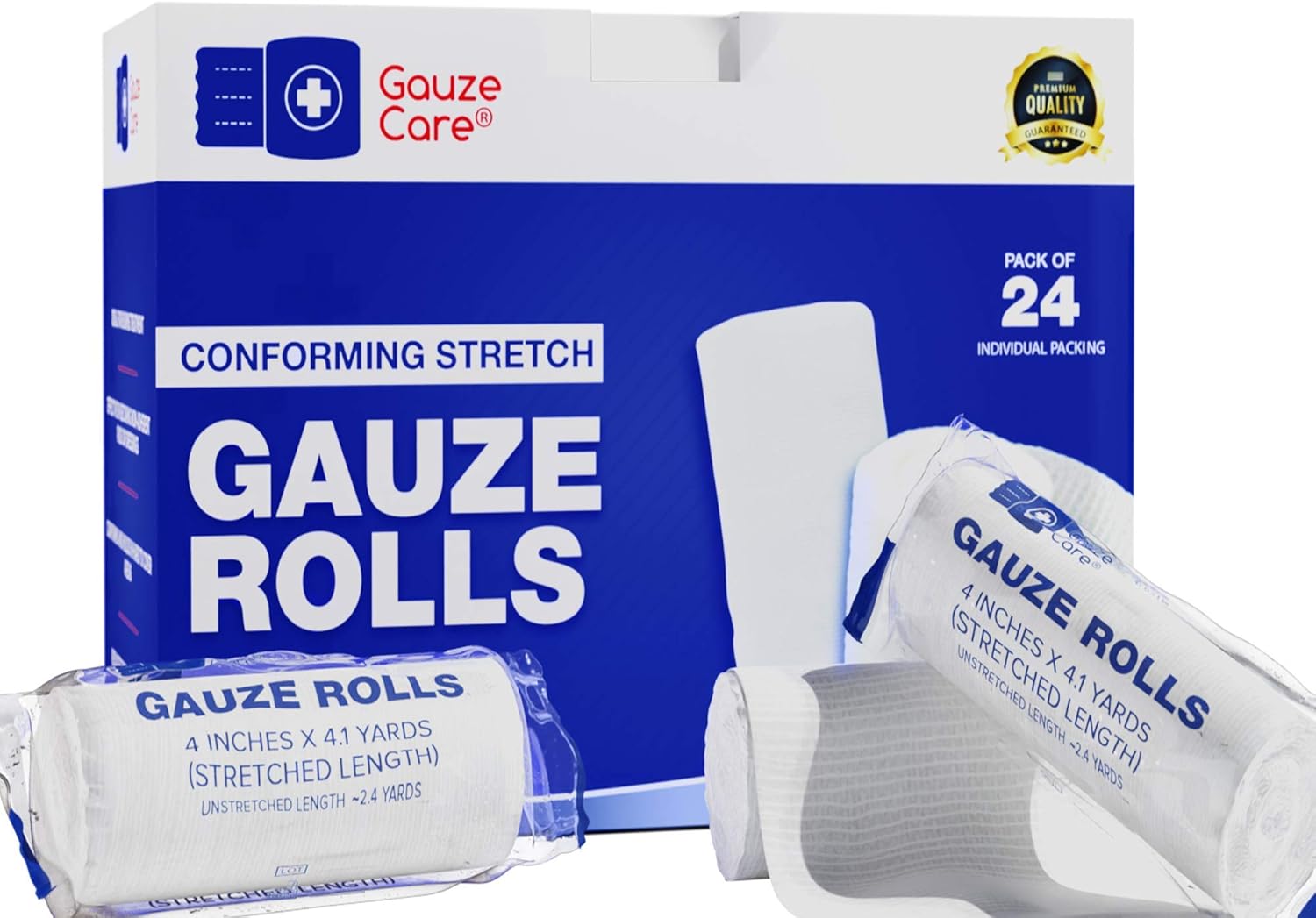 Gauze Rolls Pack of 24 – Premium Quality Lint and Latex-Free 4 inches x 4.1 Yards Conforming Stretch Bandages Designed for Effective Wound Care & Comfort - Ideal for use as a Mummy wrap : Health & Household