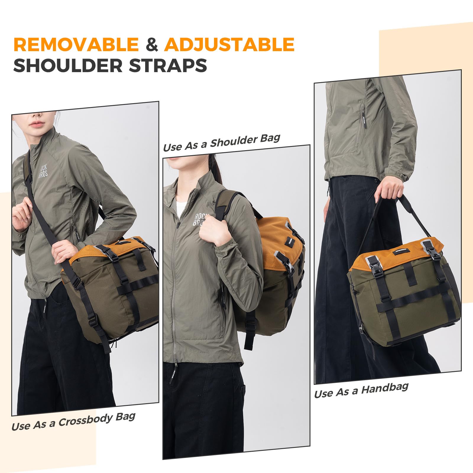 ROCKBROS Fahrradtasche Lenkertasche 13,5–24 L Erweiterbar– Bikepacking Tasche Vorne mit Schultergurt für E-Bike, Rennrad, Trekkingrad & Faltrad