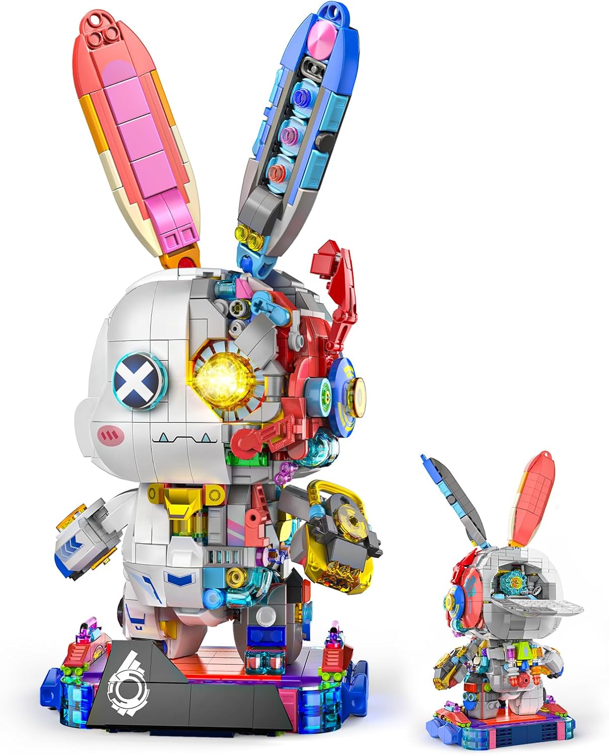 Mechanical Bunny Rabbit Building Set with LED Light-Up Eyes & Display Stand, Poseable Cyberpunk Robot Animal Building Toy Model Kit for Kids Teens Ages 8–12, Birthday STEM Gift for Boys Girls, 1377PCS