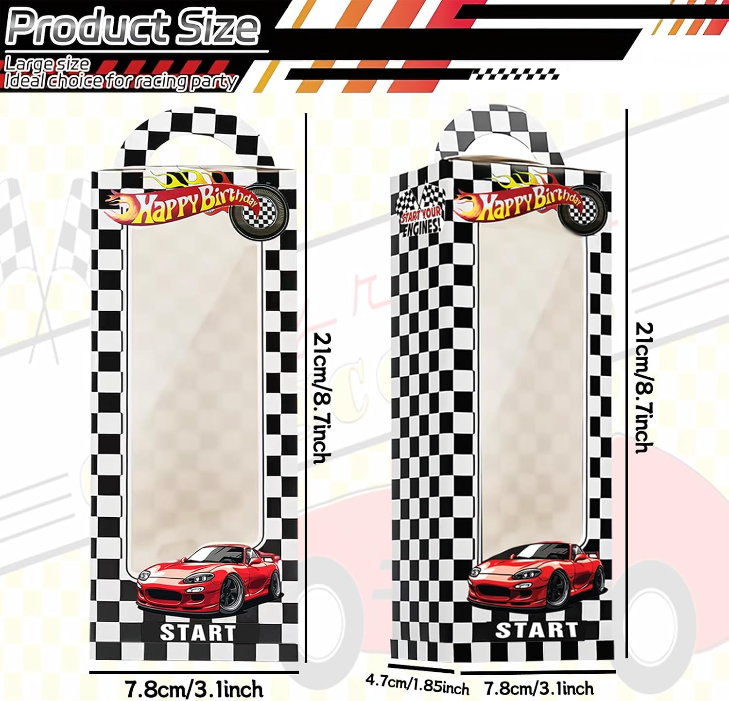 24PCS Race Car Party Favor Boxes with Windows, Handles and Checkered Design image 4