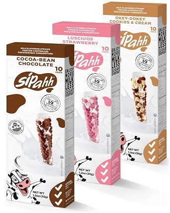 Sipahh Milk Straws Variety Pack 30 Count 10 Chocolate, 10 Strawberry, 10 Cookies & Cream Fun Kids Lunchbox Drink