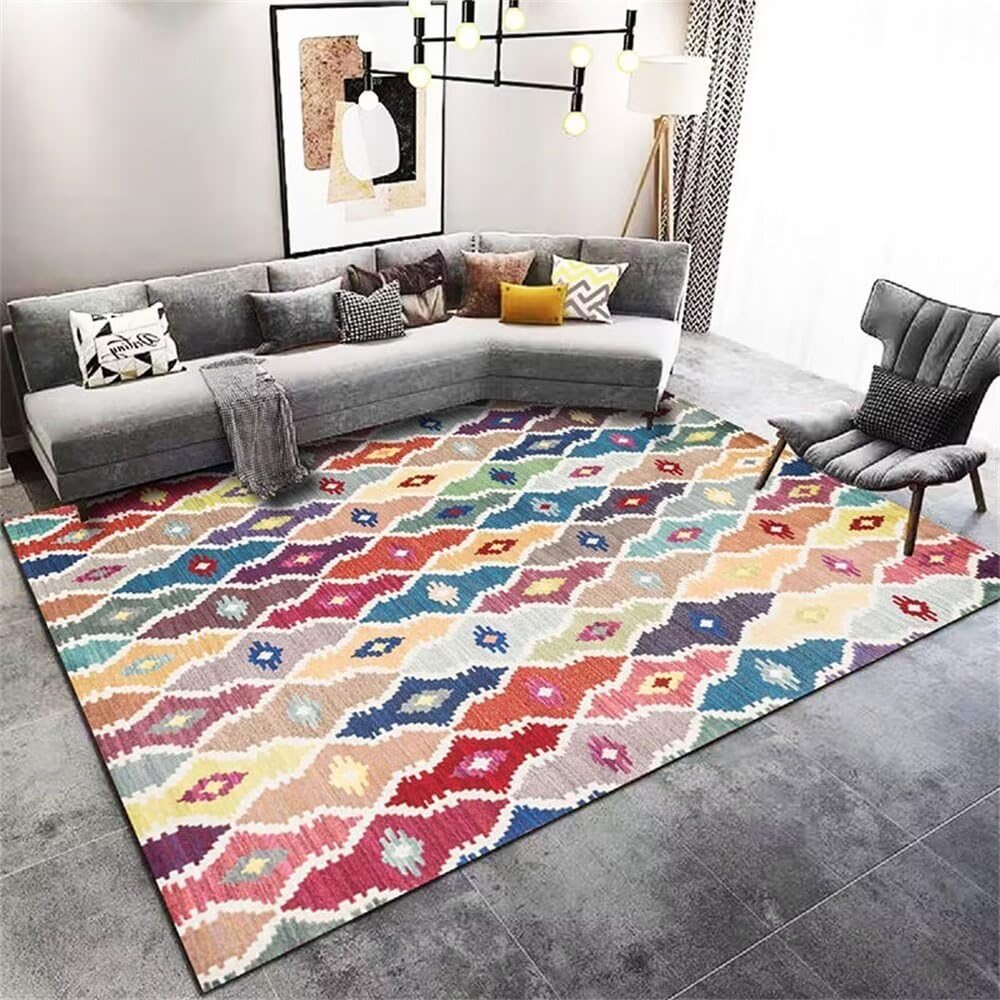 Tapis poil court 60x110cm confortable moquette de sol crème anti-glisse et facile à nettoyer