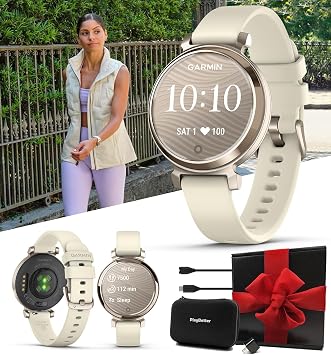 Garmin Lily 2 Cream Gold/Coconut Silicone Womens Fitness Watch Gift Box | Small & Stylish Smartwatch, Hidden Display, 5 Days Battery | Bundle Includes PlayBetter Wall Adapter & Hard Case