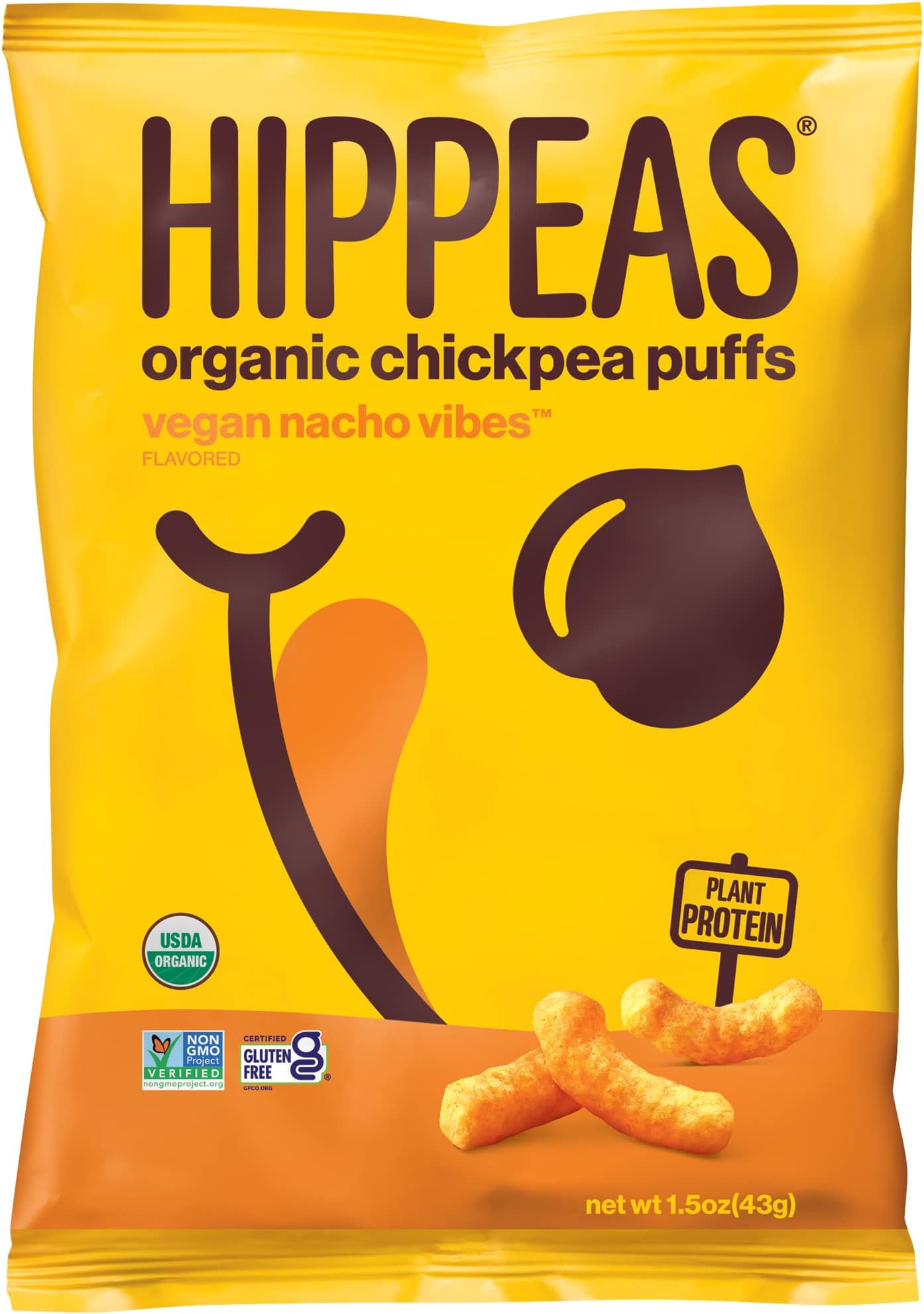 HIPPEAS Organic Chickpea Puffs + Vegan Nacho Vibes | 1.5 Ounce, 12 Count | Vegan, Gluten-Free, Crunchy, Protein Snacks (Packaging may vary)