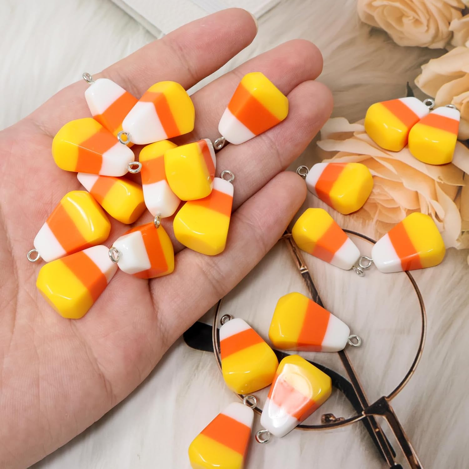 Honbay 20PCS Cute Resin Candy Corn Charms Pendant Fall Autumn Theme Pendant Bead Charms Embellishments for Earrings Bracelets Necklaces Crafts image 3