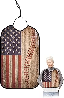 BOBOWUNY 4th of July Adult Bibs for Elder Women Men Eating, Farmhouse Baseball Independence Day Waterproof & Washable Bibs for Eating Clothing Protector Dining Bibs for Crumb Catcher