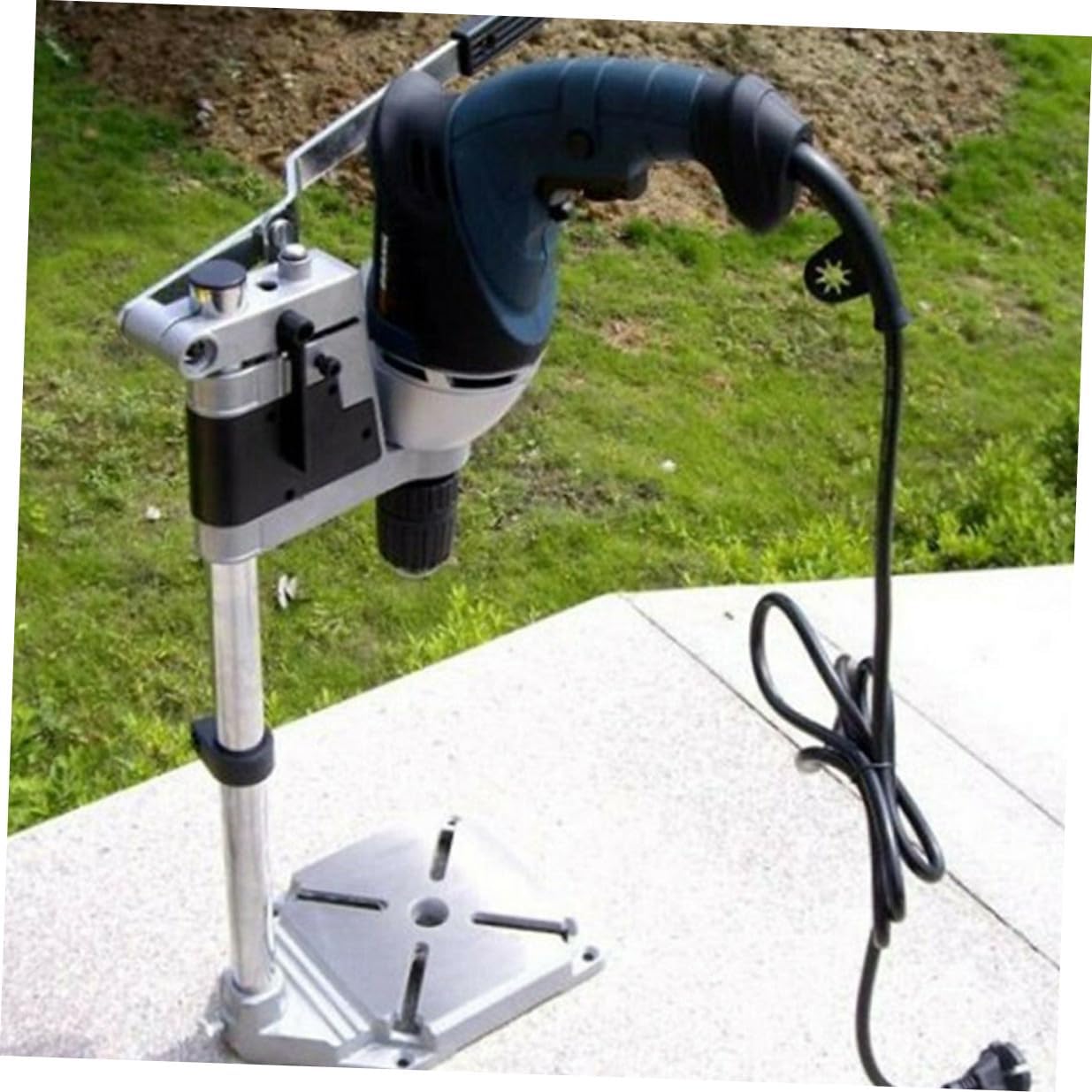 Ciieeo Adjustable Single Hole Drill Rack with Iron Base Bench Clamp Stand Universal Drill Press Holder for Workbench Repair and Electric Tool Accessories
