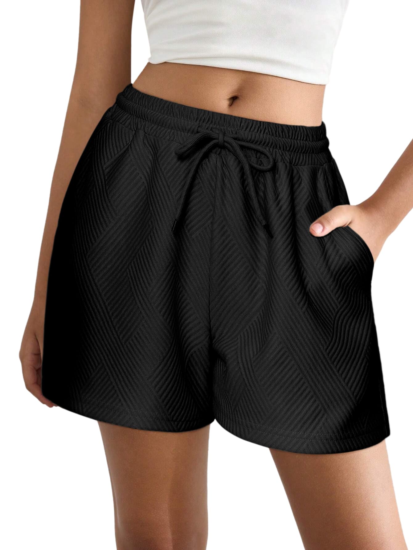 Ekouaer Womens Pajama Shorts Textured Casual Lounge Short Elastic Waist Pj Shorts Sweatsuits with Pockets 2025