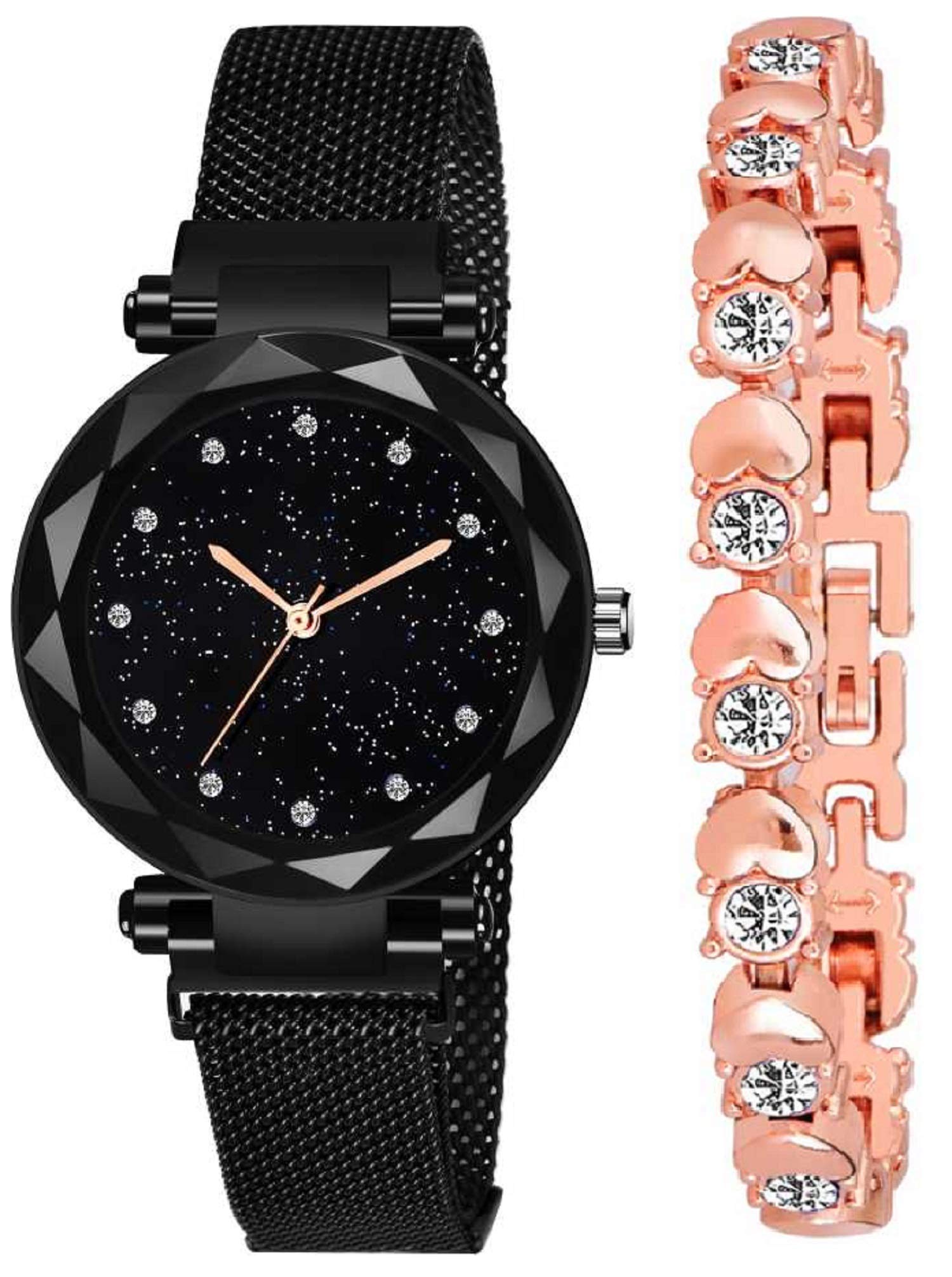 ZUPERIA Sparkling Diamond Black Luxury Mesh Magnetic Buckle Strap Fashion Designer Analog Watch for Girls & Women (B08Z8J1FKR) Amazon Price History, Amazon Price Tracker