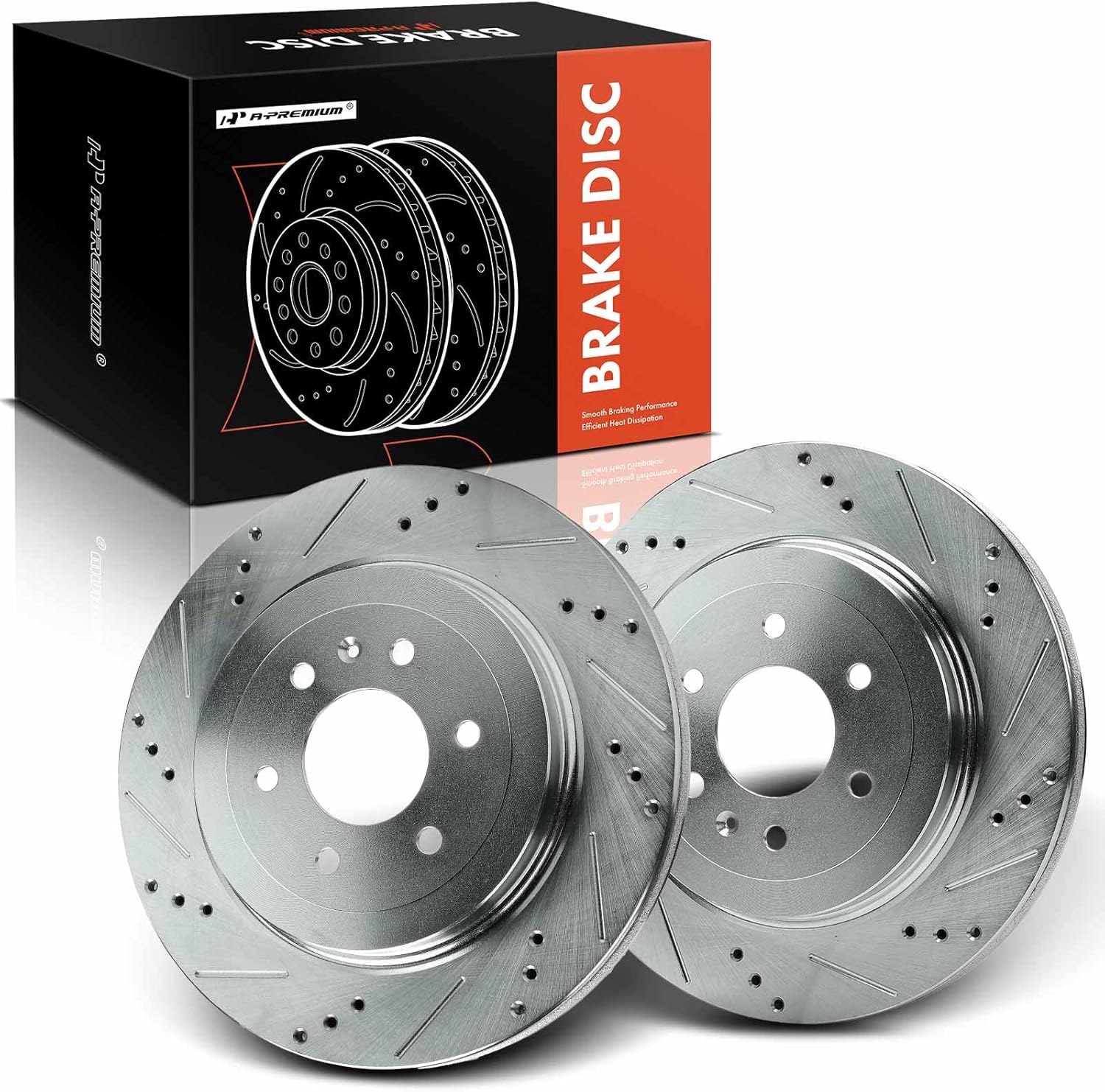 A-Premium 12.60 inch (320.00mm) Rear Drilled and Slotted Disc Brake Rotors Compatible with Cadillac Models - SRX 2004 2005 2006 2007 2008 2009, 2-PC Set