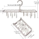 YOUOWO Clothes Drying Hangers 2Pack Grey Foldable with 12 Detachable Clips | 360° Rotatable Hook,For Socks Drying Towels Bras Clothes Gloves