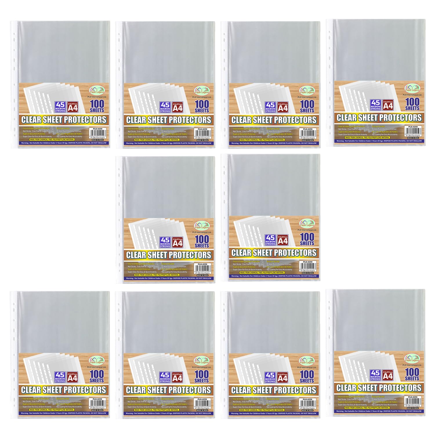 M1SS 1000 Pcs A4 Punched Pockets 100 Sheets per Pack 45 Micron for Folders Plastic Punch Pockets Filing Wallets Sleeves