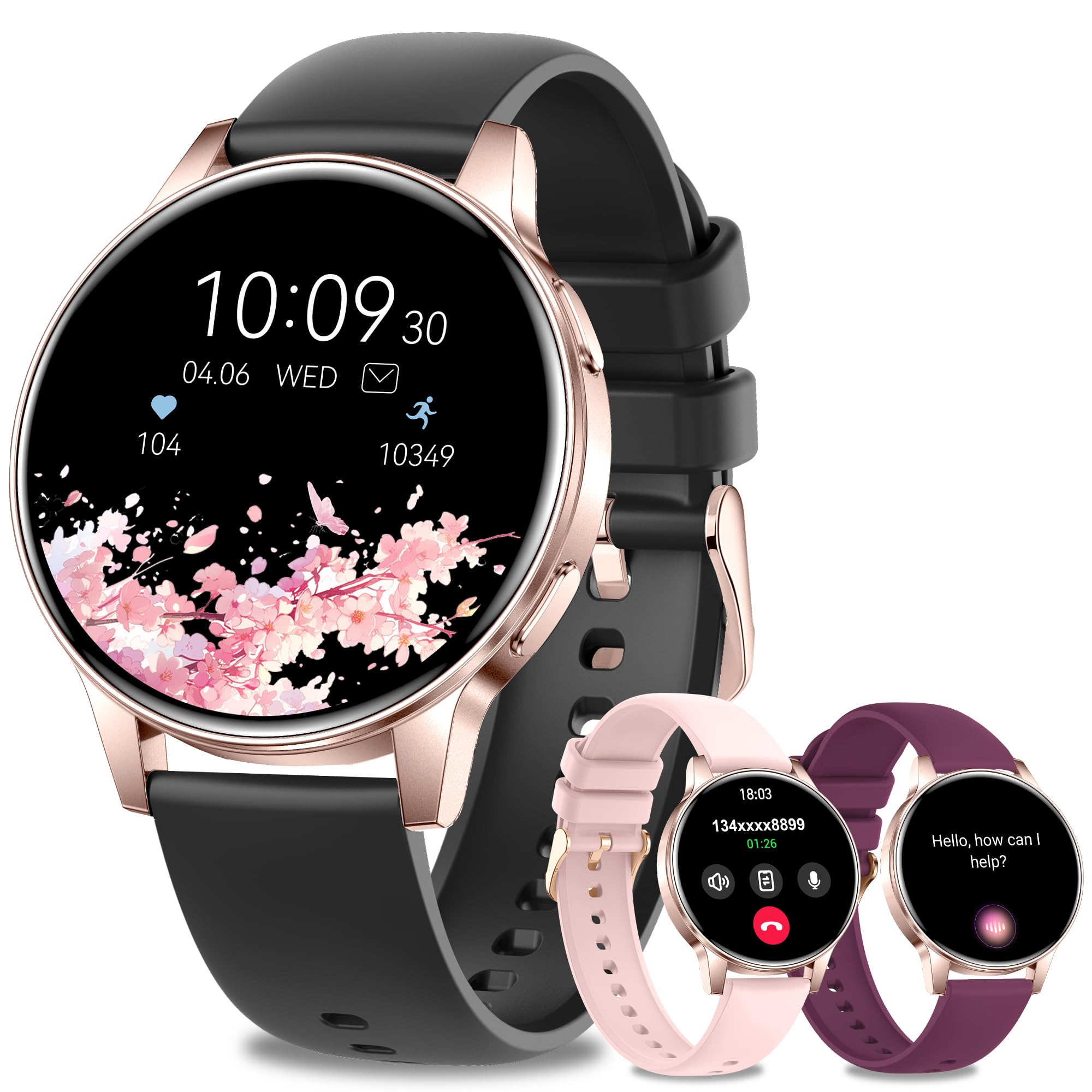 Reloj Inteligente Mujer con Llamadas, 1.27" HD Redondo 3 Correas