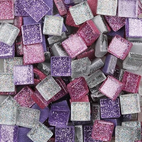 Mosaico 80 g/2,82 once (circa 85 pezzi) tessere di mosaico in vetro lucido glitterato di colore puro 1 cm mosaico quadrato in pietra multicolore materiale artigianale fai da te Mosaico Vetro(Purple gr