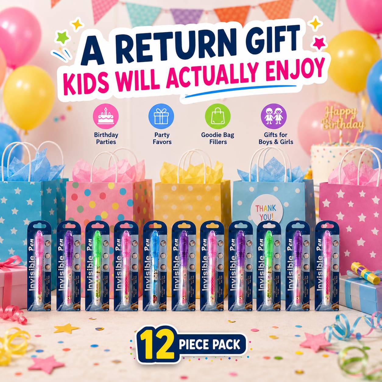 MONKEYTAIL Birthday Return Gift for Kids, 12 Pcs Invisible Ink Magic Pens with UV Light | Secret Message Pen, Fun Magic Toy & Party Favors for Boys & Girls 3